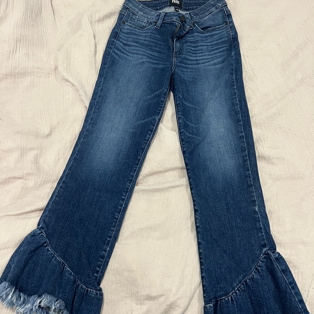 PAIGE Hoxton Dark Jean Straight Leg- Ankle Flare Fringe